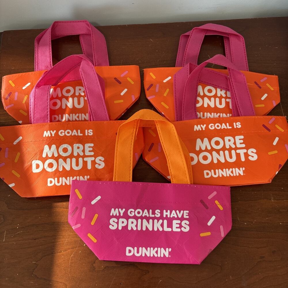 5 - Dunkin Mini Tote Bags Limited Edition Rare Dunkin Donuts Coffee Promo
